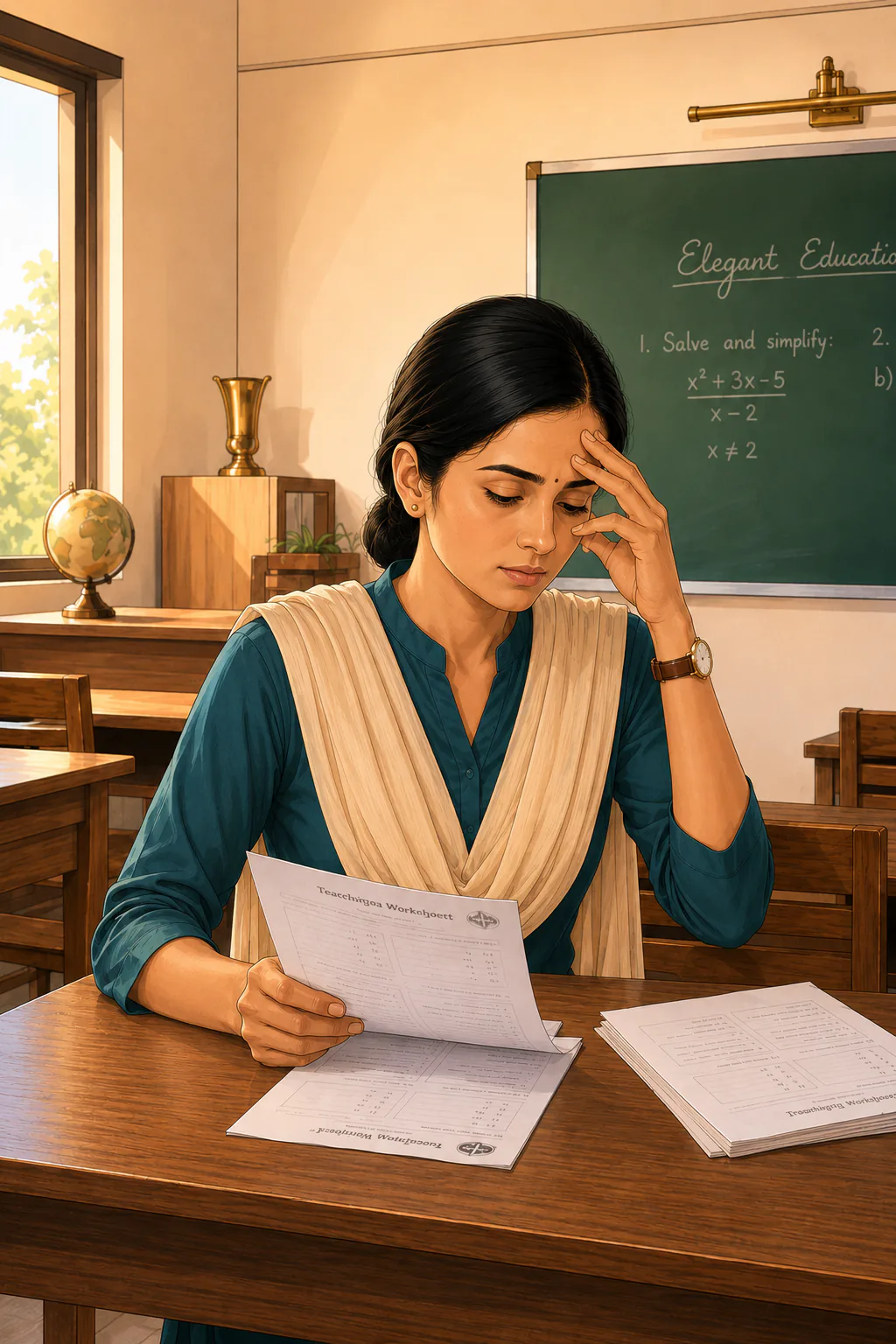 Teacher reviewing student assessment work